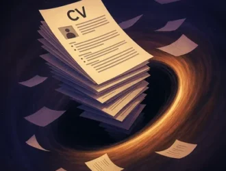 CV aspiré dans un trou noir symbolisant une candidature envoyée sans réponse