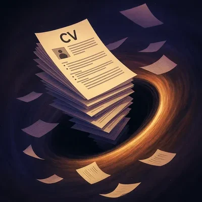 CV aspiré dans un trou noir symbolisant une candidature envoyée sans réponse