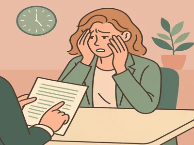 Candidate stressée en entretien d’embauche face au recruteur, difficulté à structurer ses réponses