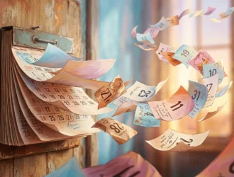 Calendrier aux pages s'envolant illustrant le temps de recherche d'emploi en Belgique.